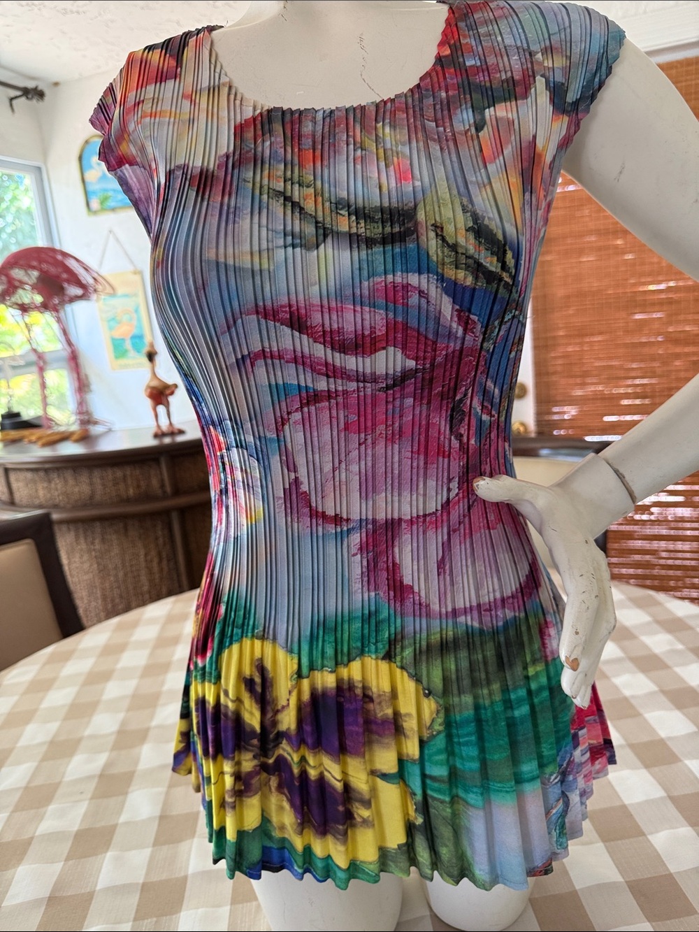 Milano Multicolor Pleated Floral Cap-Sleeve Top